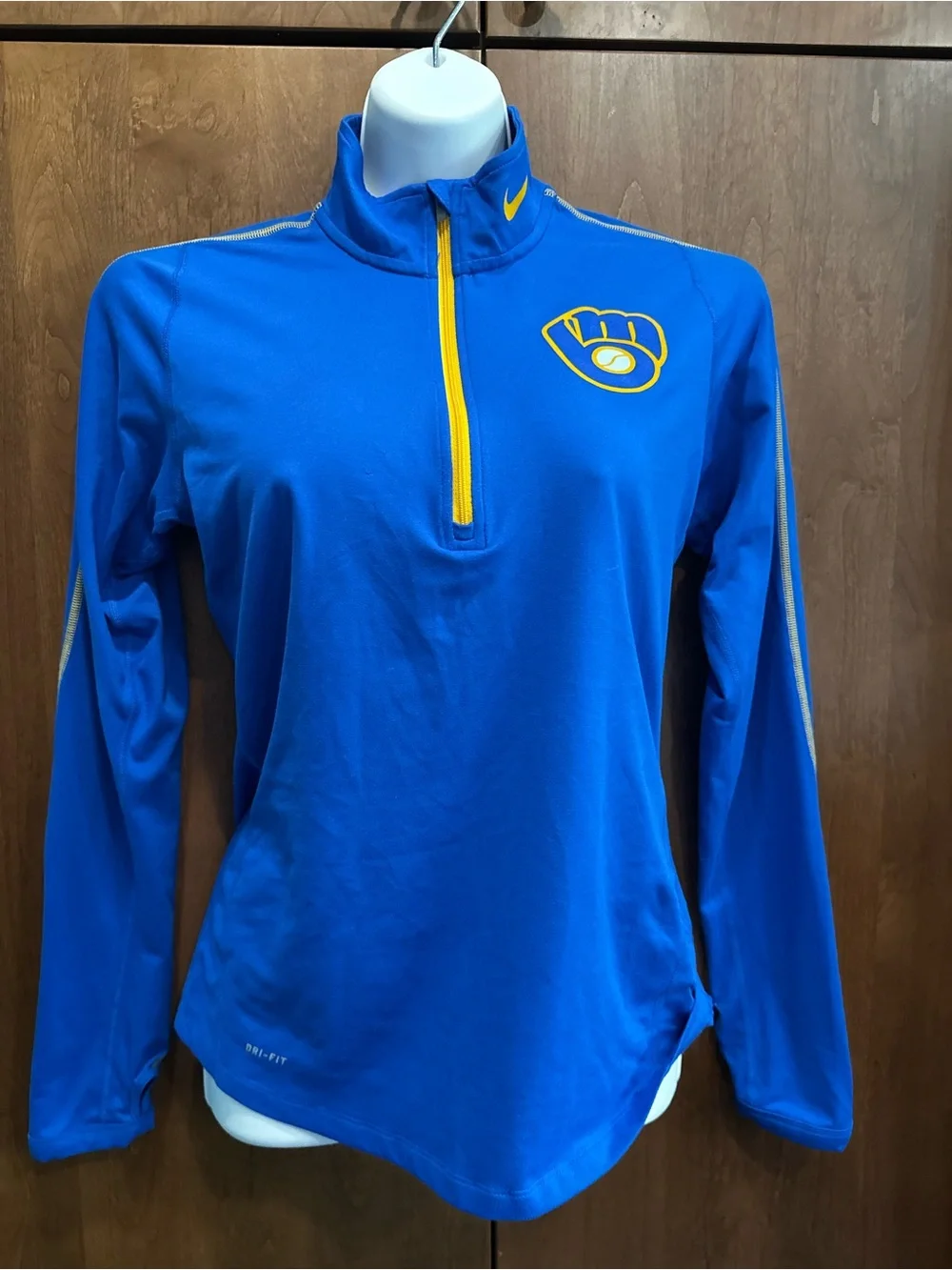 Nike Blue Women's Brewers Half-Zip Pullover with Yellow Accents
